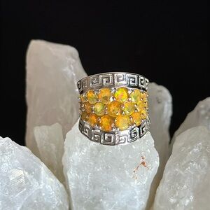 Ethiopian genuine opal & sterling NWOT ring. Greek key design & marked 925. Sz 5